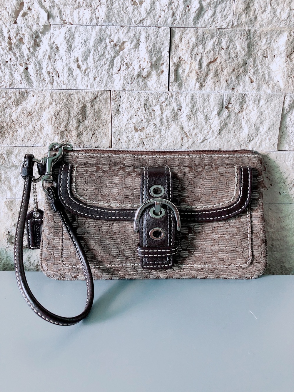 Vintage Coach SoHo mini Monogram Wristlet Wallet women’s brown designer